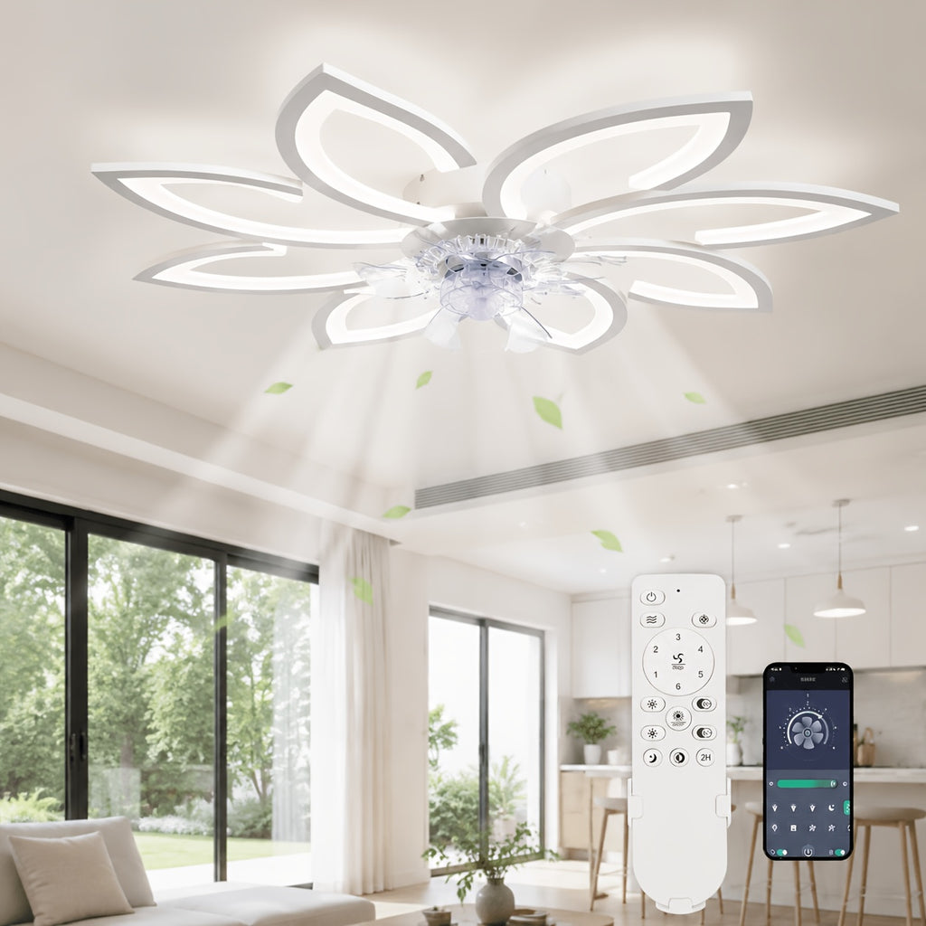 Deckenventilator im Blumenmuster (mit Beleuchtung, LED-Beleuchtung für Schlafzimmer und Bett – Hauptansicht
