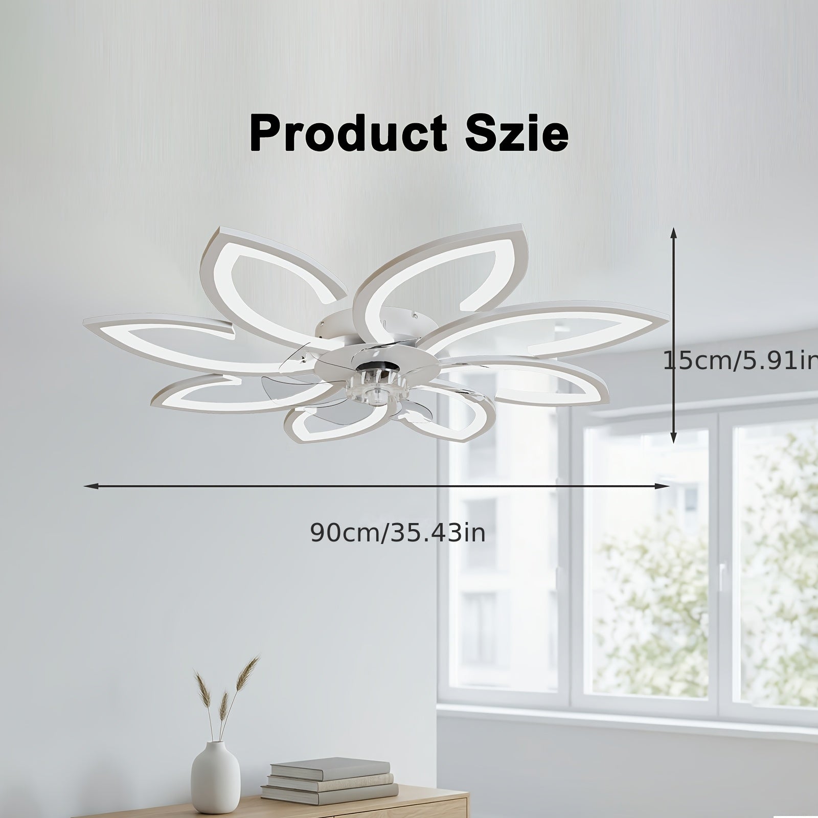 Deckenventilator im Blumenmuster (mit Beleuchtung, LED-Beleuchtung für Schlafzimmer und Bett – Detailansicht 3
