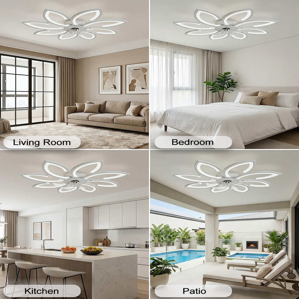 Deckenventilator im Blumenmuster (mit Beleuchtung, LED-Beleuchtung für Schlafzimmer und Bett – Detailansicht 4