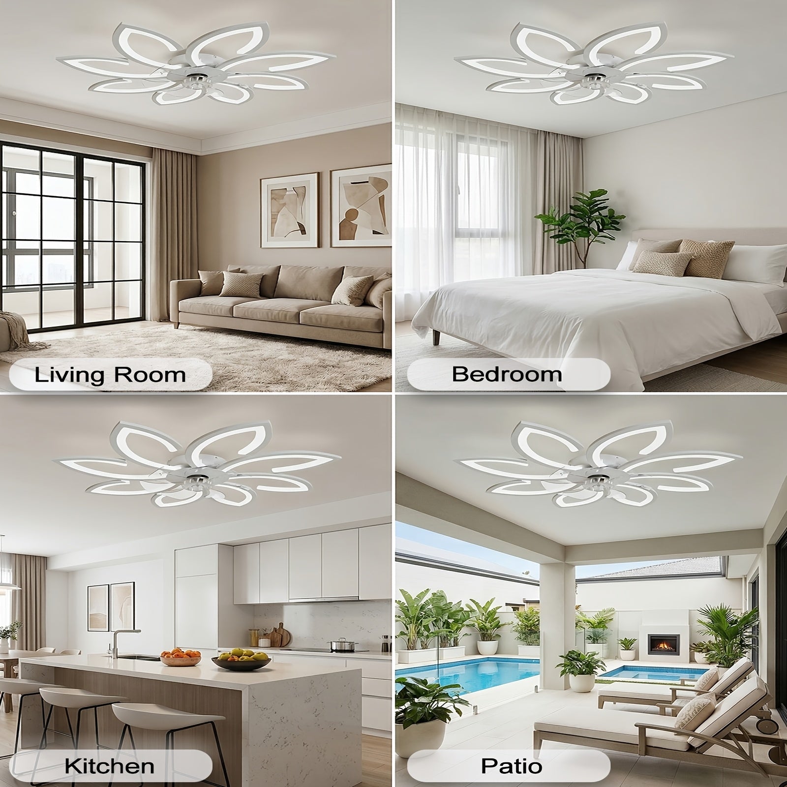 Deckenventilator im Blumenmuster (mit Beleuchtung, LED-Beleuchtung für Schlafzimmer und Bett – Detailansicht 4