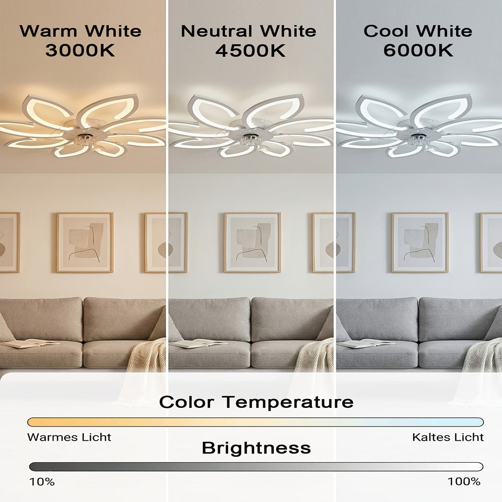 Deckenventilator im Blumenmuster (mit Beleuchtung, LED-Beleuchtung für Schlafzimmer und Bett – Detailansicht 5