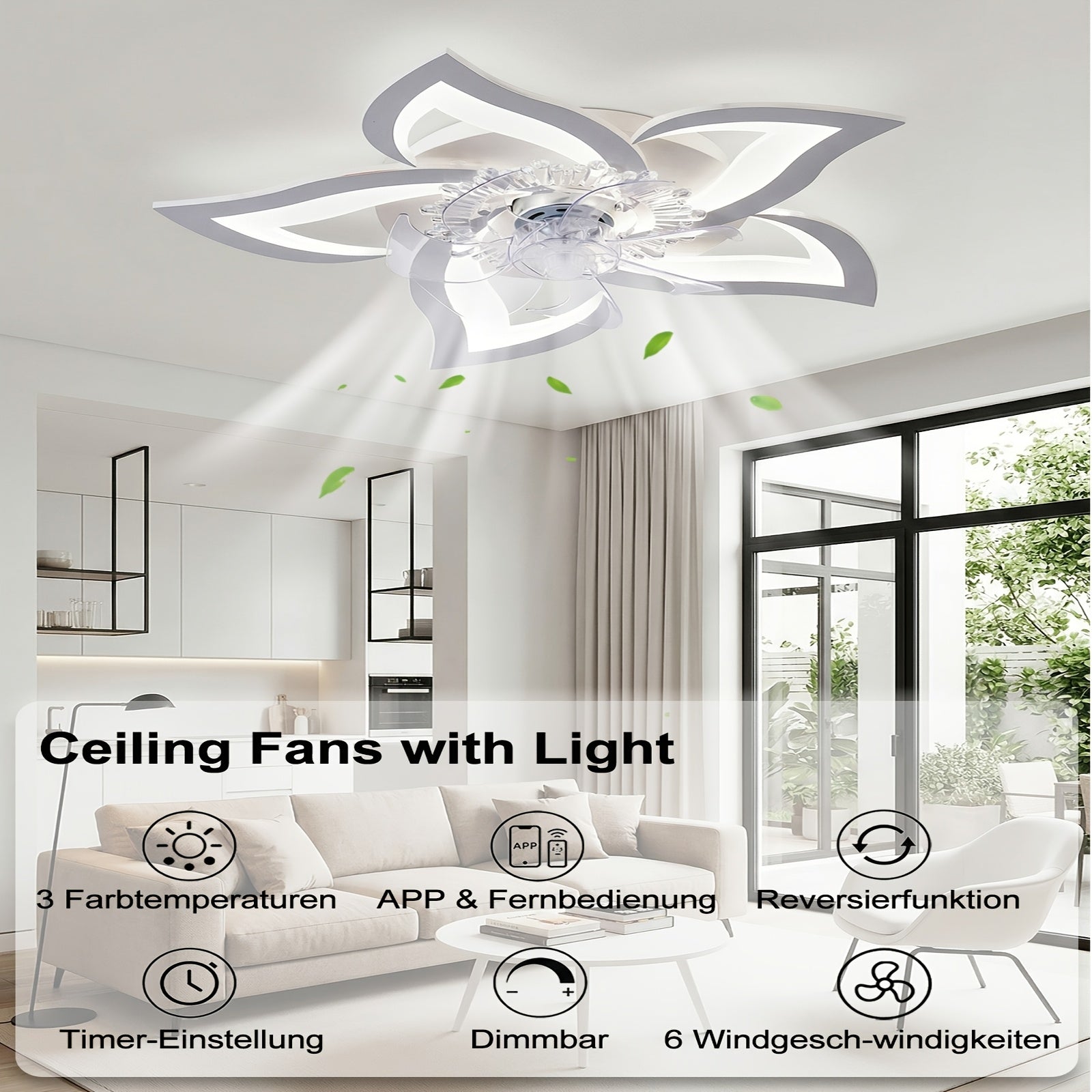 Deckenventilator, Weiß für Essbereich und Küche – Detailansicht 2