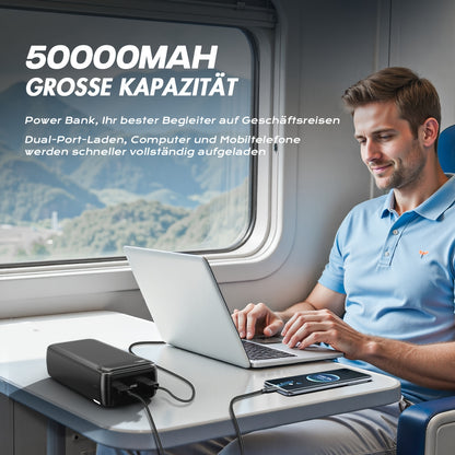 50000mAh Externer Akku Tragbare Powerbank, USB-Powerbank 22,5W, PD3.0 Schnelllade-Funktion, 3 Eingänge  3 Ausgänge, Handy-Ladegerät-Akku kompatibel für iPhone, Samsung, Huawei, iPad usw.