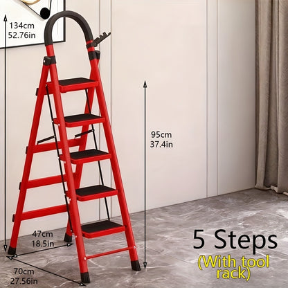 Strapazierfähige Klappleiter mit 2/3/4/5 Stufen – Langlebige A-Rahmen-Metalleiter mit rutschfesten Eisenstufen, breiter Basis, Verriegelungsmechanismus, 5-teilig zusammenklappbares Design, ideal für Zuhause, Büro  Garage