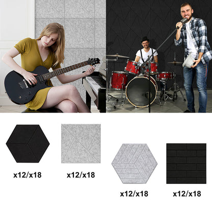 12/18 Stück Akustik Wandpaneele Isolierung Absorber Schallschutzplatten für Echo-Abschaltung Pads Schallschutz Lärmschutz Raummatte Schwarz/Grau Schallschutz Selbstklebendes Audio-Silikon Schallschutz Hexagon/Quadrat Selbstklebende Paneelen Blätter