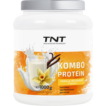 TNT Kombo Protein (1000g) • Protein Pulver mit 3 Eiweiß-Quellen • Extra cremig • Laktase und Flohsamenschalenpulver
