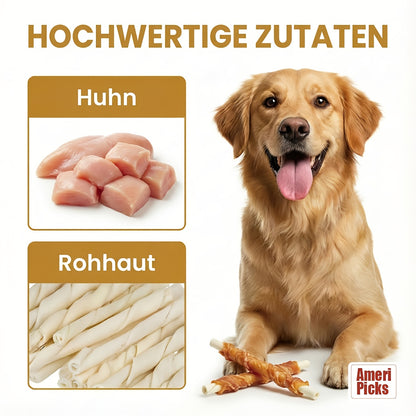Hühner-umwickelte Rohlederstäbe | Kornfreie, natürliche, hochproteinehaltige Dental Kauzahnen für alle Hunderassen, Rind- und Hühner-Geschmacksrichtungen
