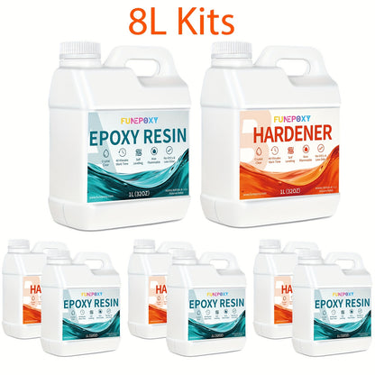 FUNEPOXY 2L/4L/6L/8L/10/12L/14/16 Sets Epoxidharz Set - Kristallklare Harze und Härtner Set, Blasenfreie Gieß- und Beschichtung für Fluss-Tischplatten, Kunstgießharz, Schmuckprojekte, Tumbler-Bastelarbeiten, Formen, Kunstmalerei