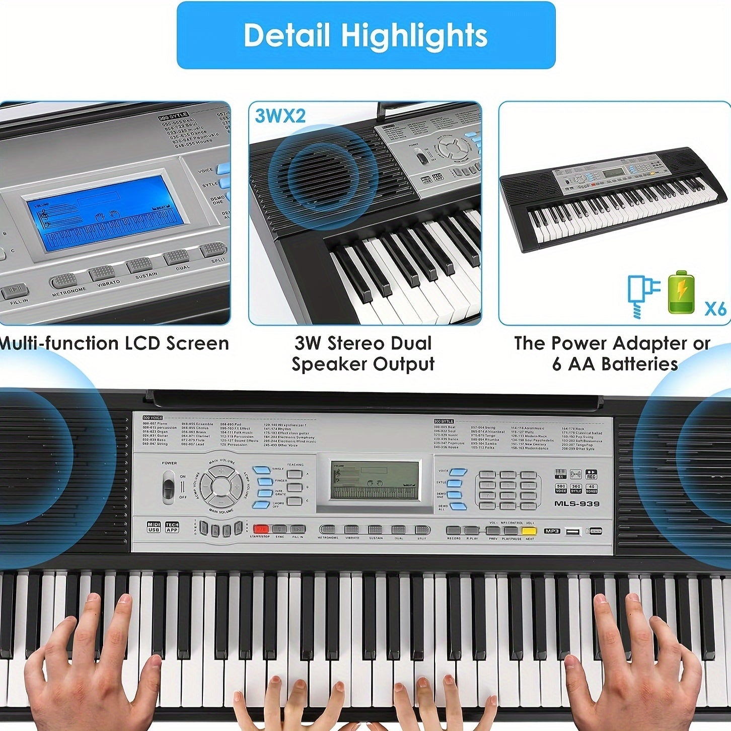 Digitalpiano, 61-Tasten-Keyboard mit E-Piano-Aufnahme- & für Kreativprojekte und Hobby – Detailansicht 2