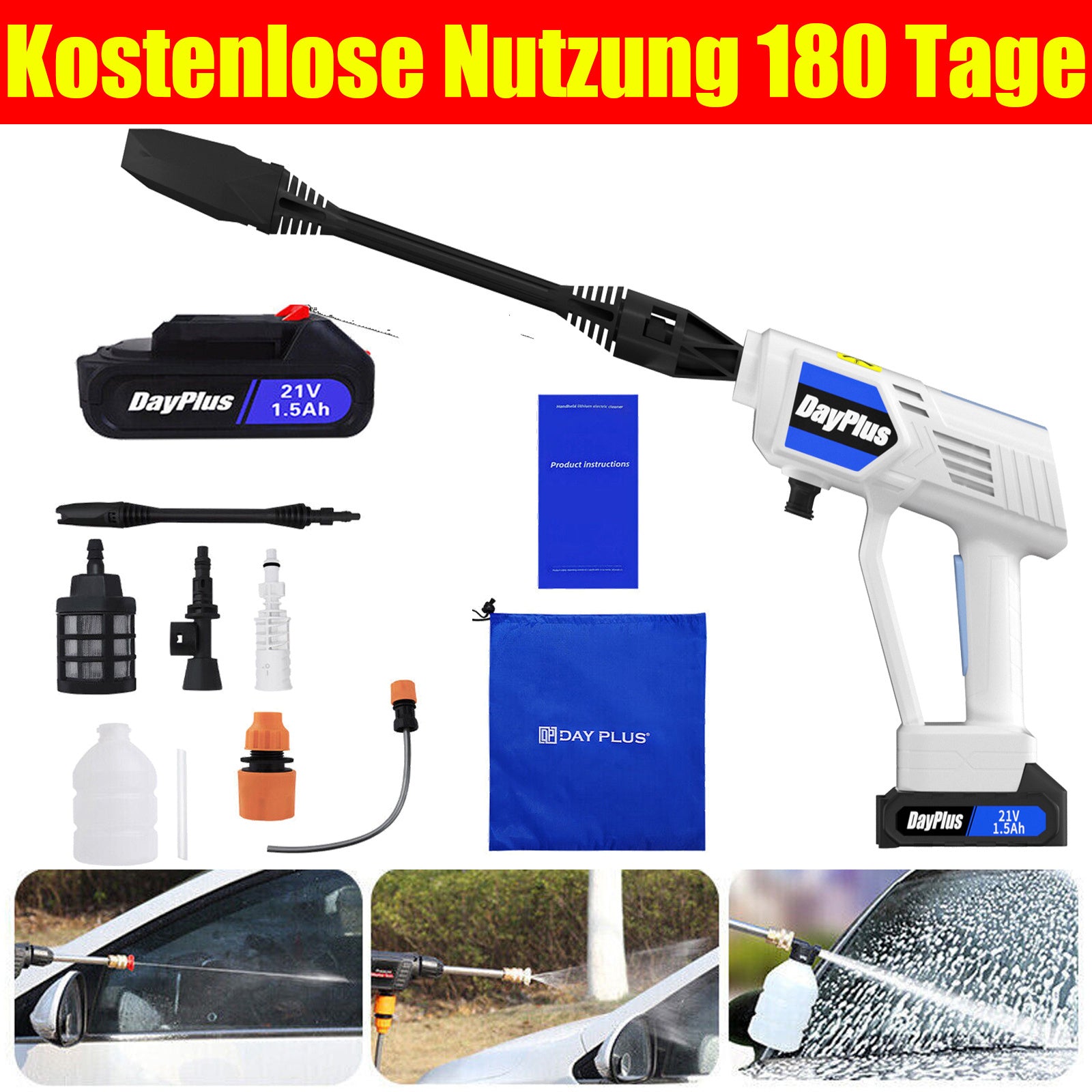 Drahtlose Druckreiniger Tragbare Druckwaschmaschine, 1x Batterie für Garten und Terrasse – Hauptansicht