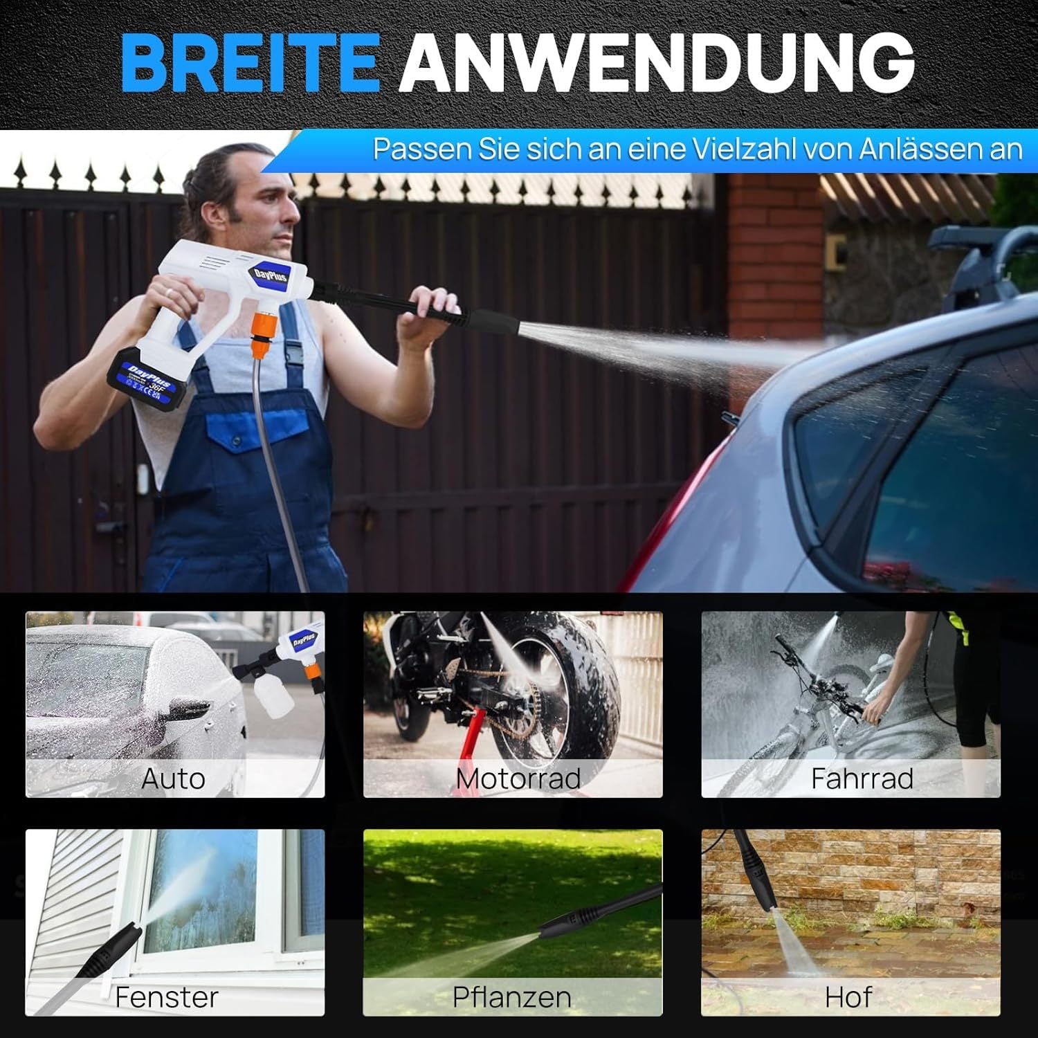 Drahtlose Druckreiniger Tragbare Druckwaschmaschine, 1x Batterie für Garten und Terrasse – Detailansicht 4