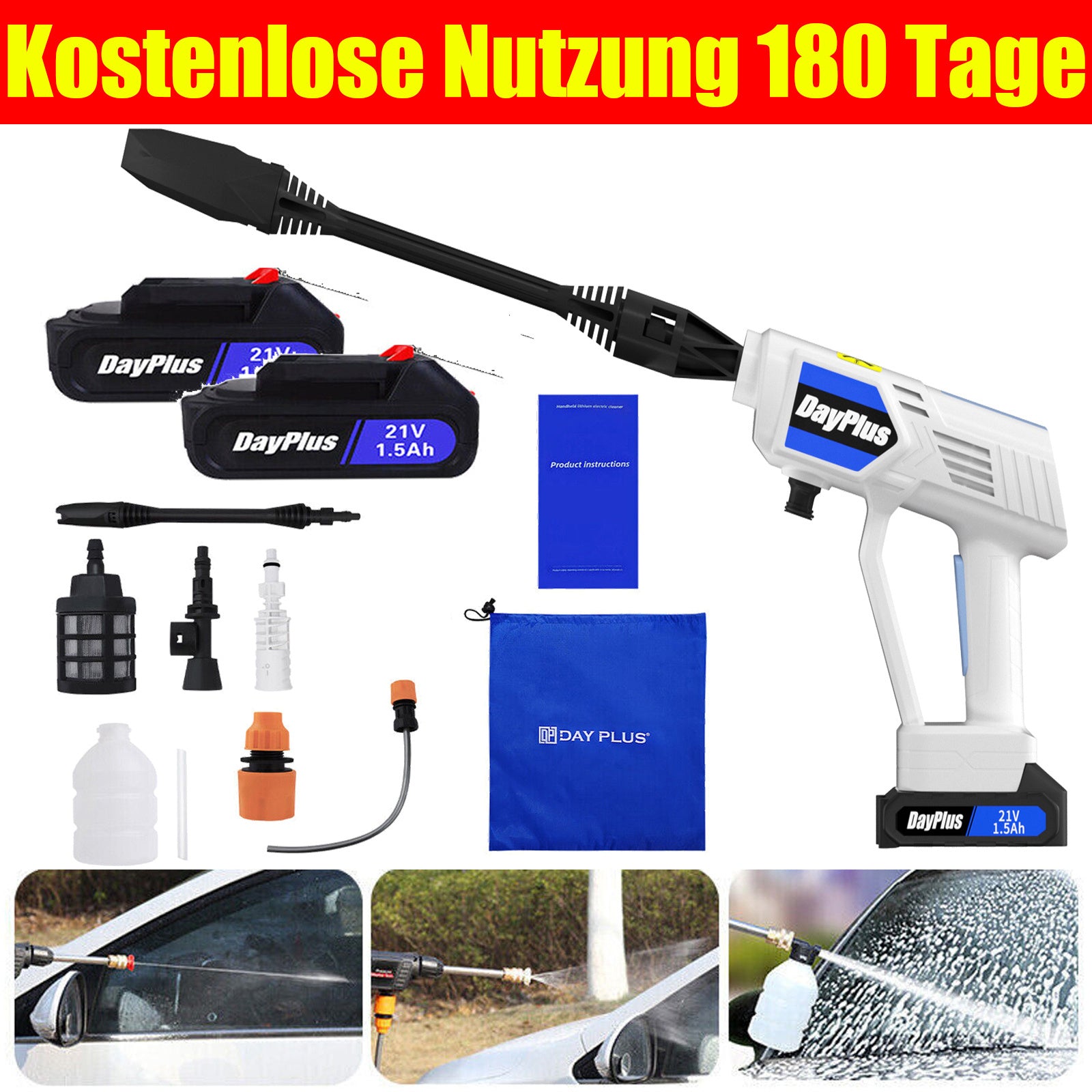 Drahtlose Druckreiniger Tragbare Druckwaschmaschine, 1x Batterie für Garten und Terrasse – Detailansicht 17
