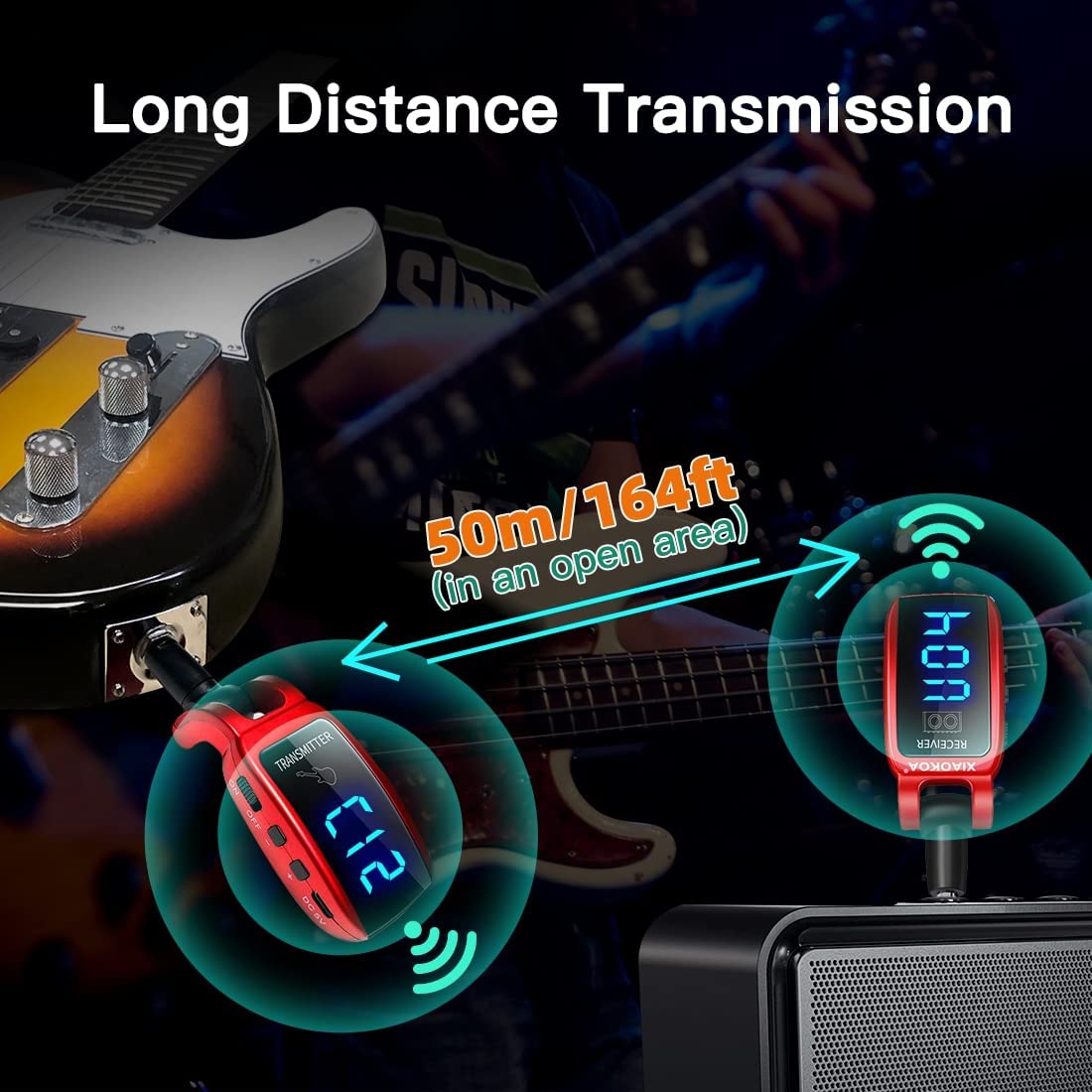 Drahtloses Gitarrensystem UHF Drahtloses, Schwarz für E-Gitarre Bass und Alltag – Detailansicht 2