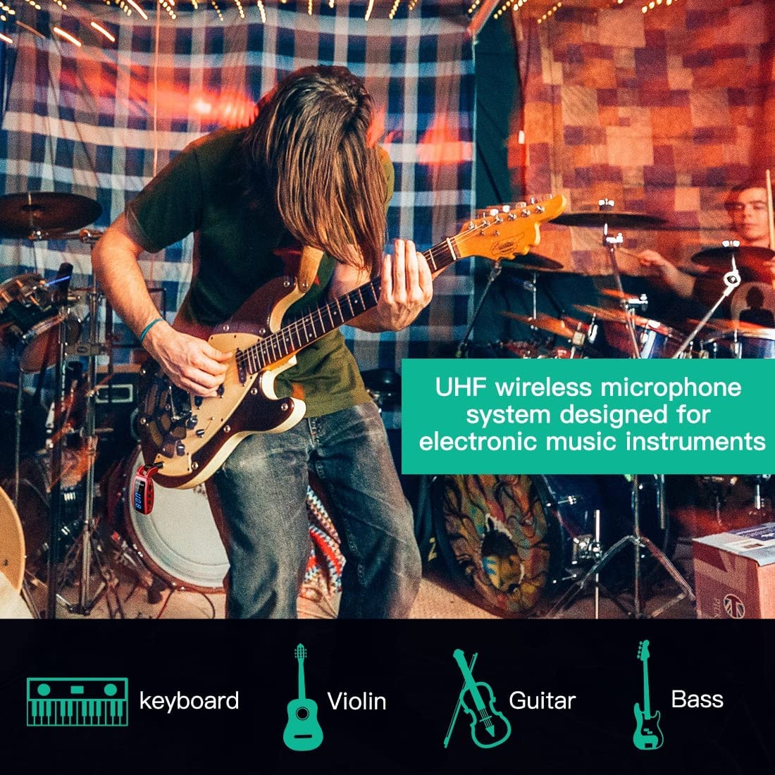Drahtloses Gitarrensystem UHF Drahtloses, Schwarz für E-Gitarre Bass und Alltag – Detailansicht 4