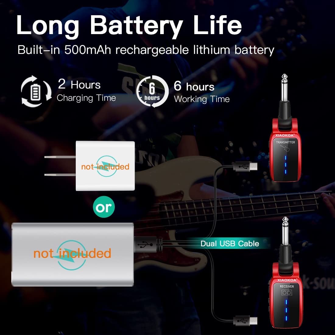 Drahtloses Gitarrensystem UHF Drahtloses, Schwarz für E-Gitarre Bass und Alltag – Detailansicht 6
