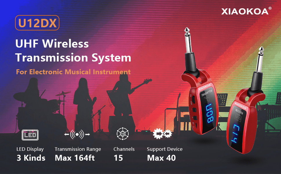 Drahtloses Gitarrensystem UHF Drahtloses, Schwarz für E-Gitarre Bass und Alltag – Detailansicht 8