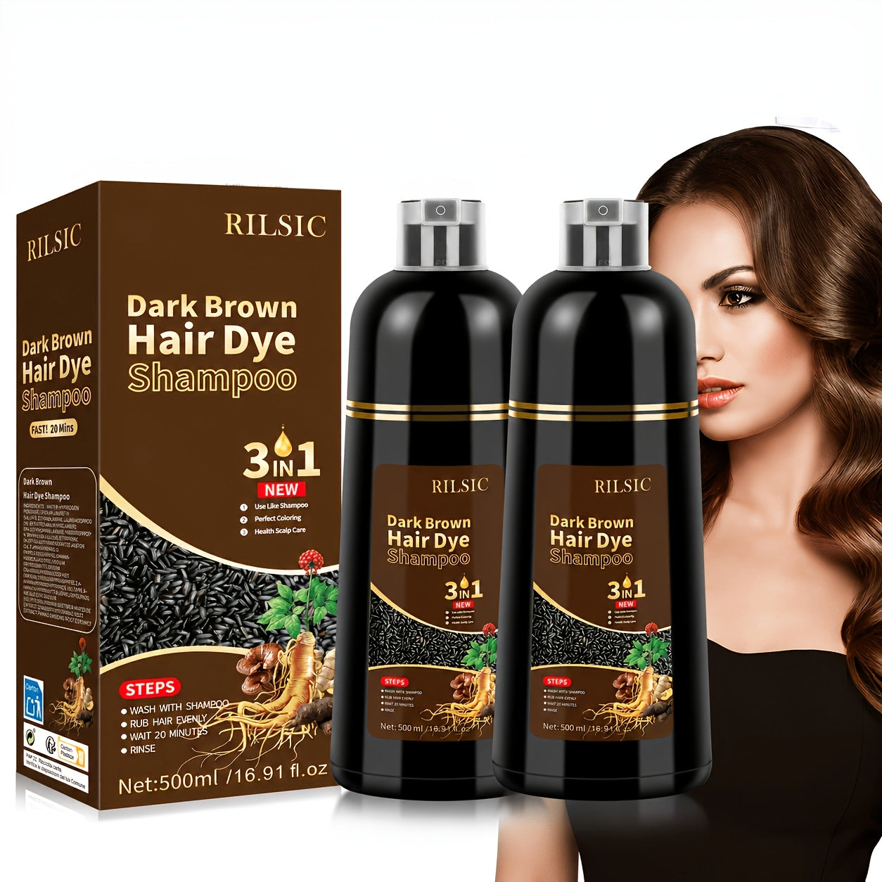 Dunkelbraunes Haarfärbendes Shampoo, Schwarz für Farben in Minuten und Damen Herren – Detailansicht 5