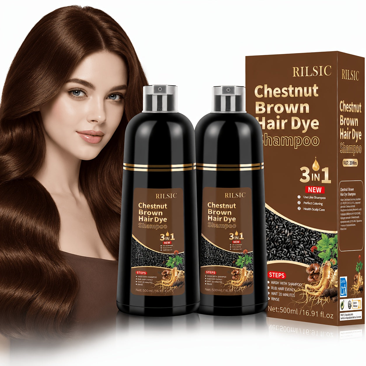 Dunkelbraunes Haarfärbendes Shampoo, Schwarz für Farben in Minuten und Damen Herren – Detailansicht 7