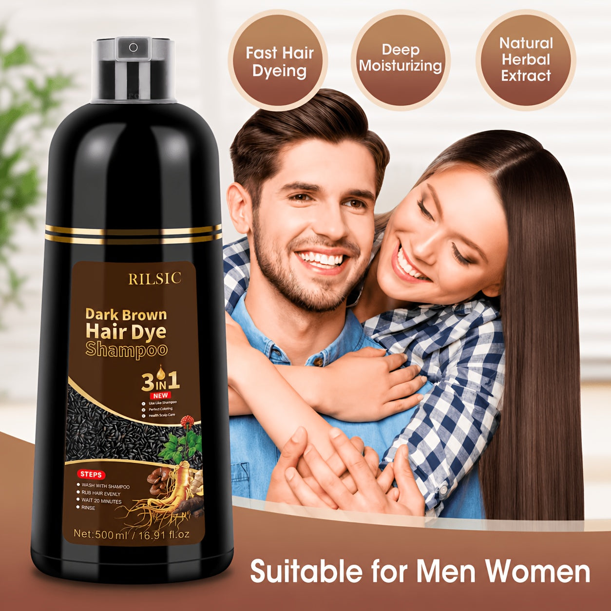 Dunkelbraunes Haarfärbendes Shampoo, Schwarz für Farben in Minuten und Damen Herren – Detailansicht 8
