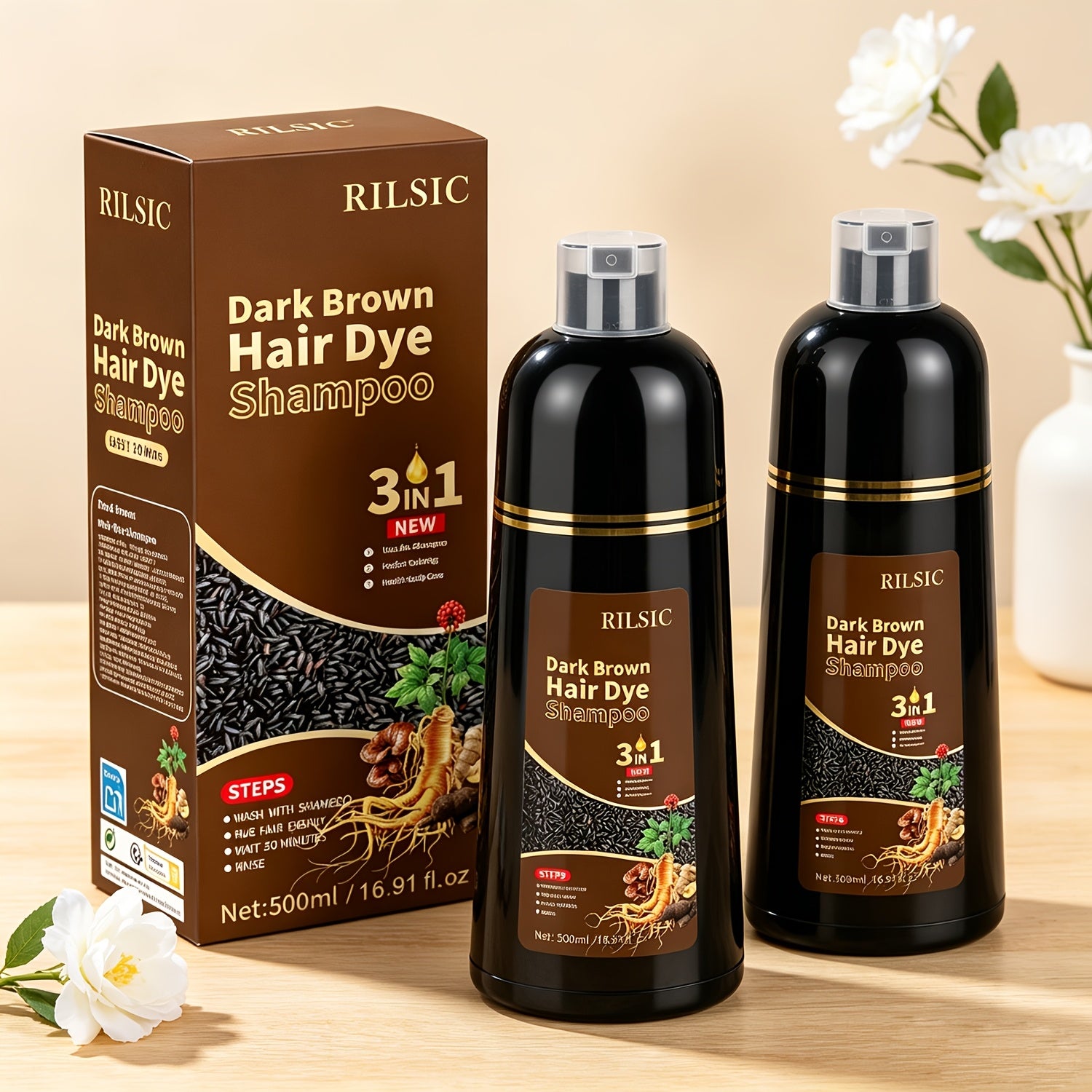 Dunkelbraunes Haarfärbendes Shampoo, Schwarz für Farben in Minuten und Damen Herren – Detailansicht 9