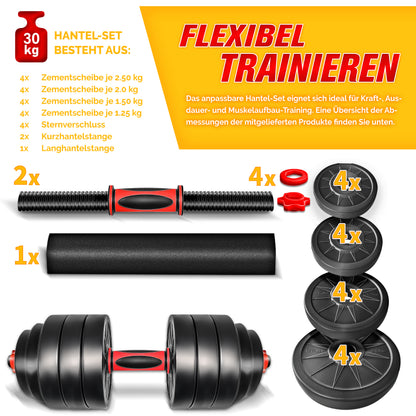 RE:SPORT 2 in 1 Hanteln Set 20 kg | Hantelset verstellbar | Kurzhantel & Langhantel | Sternverschlüsse & Verbindungsrohr