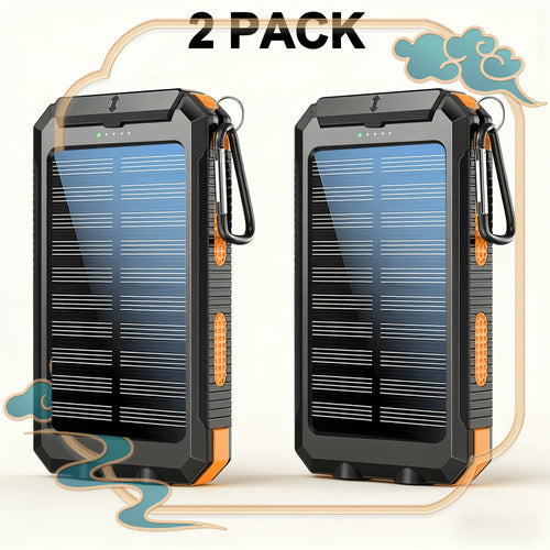 Solar Ladegerät 20000mAh, Tragbares Dual USB Ausgang Solar Panel, Schnelllade Akku Pack, Eingebaute LED Taschenlampe Notfall Modell für Wandern. (2er Pack)