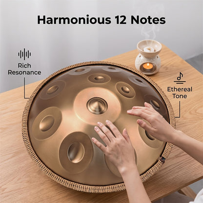 Handpan-Trommel mit 12 Noten, 55,88 cm d-moll Kurd 432Hz Stahlzungen-Handpan-Trommel für Erwachsene, Yoga, Meditation, handgestimmtes Klangheilungsinstrument, Geschenk für Anfänger mit weicher Tasche, Handschlägeln, Ständer, Tuch, Klangaufklebern