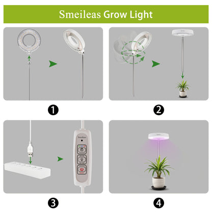 3er-Set LED Pflanzenleuchten | Vollspektrum Wachstumslampe mit automatischem Timer für 3H/6H/9H, 4 dimmbare Stufen, höhenverstellbar 20.32cm-66.04cm, ideal für Sämlinge, Sukkulenten, Kräuter, Hobby-Bewässerungsbereiche, Indoor-Garten - SMEILEAS