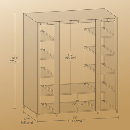 Stoffschrank, Kleiderschrank, mit Überzug aus Vliesstoff, mit Kleiderstange, 45 x 150 x 175 cm, Metallrahmen, Schrank fürs Schlafzimmer