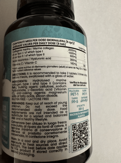 Marines Kollagen mit Hyaluronsäure und Vitamin C, hydrolysiertes Kollagen Typ 1 & 2, Nahrungsergänzungsmittel, 180 Tabletten, Vitastrong