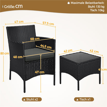 Costoffs 3-er Gartenmöbel Balkonmöbel Set Gartensitzgruppe Terrassenmöbelset inkl. 2 Stühle mit Tisch Set und Sitzkissen für Balkon Terrasse Garten