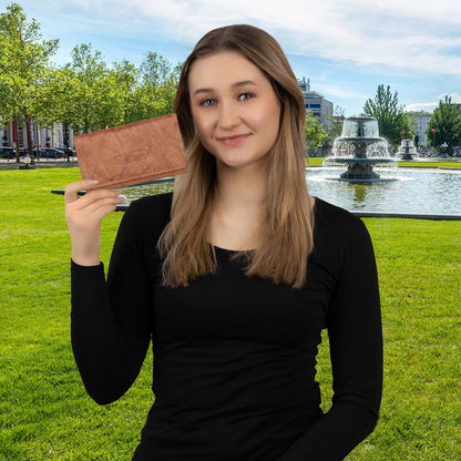 Damen Geldbörse Portemonnaie RFID Damenbörse Langformat Echtleder Geldbeutel 14 Kartenfächer Tan Maße : ca. 17 cm x 9,5 cm x 4 cm (B x H x T)