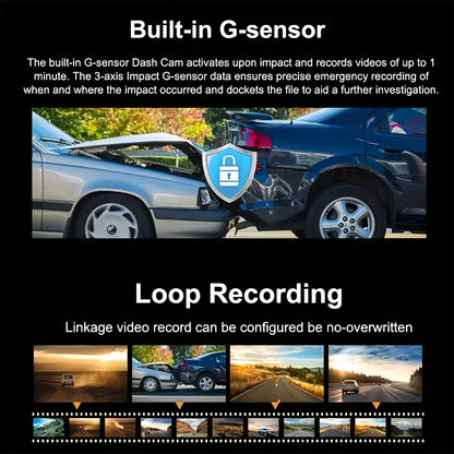 BCUOZ 360° 3/4-Objektiv-Autozubehör, 1080P-Dashcam, 6,1 cm IPS-Display, 1080P vorne + 720P links/rechts hinten, Loop-Aufnahme, Super-Infrarot-Nachtsicht, inklusive 64GB-Karte, Knopfsteuerung, 12-24V-Autostecker, wiederaufladbarer Lithium-Polymer-Akku, Aus
