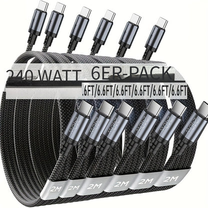 240W 6er-Pack USB C Schnellladekabel, [6 Stück 100.58cm] /[6 Stück 201.17cm] Typ-C zu C Schnellladekabel, für MacBook/iPad/iPhone 17/16/15 Air/Pro Max Datenladekabel, C-zu-C Kabel für Schnellladen, für DELL und andere Laptops für Samsung S25/S24 Home Us