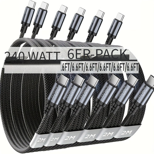 240W 6er-Pack USB C Schnellladekabel, [6 Stück 100.58cm] /[6 Stück 201.17cm] Typ-C zu C Schnellladekabel, für MacBook/iPad/iPhone 17/16/15 Air/Pro Max Datenladekabel, C-zu-C Kabel für Schnellladen, für DELL und andere Laptops für Samsung S25/S24 Home Us