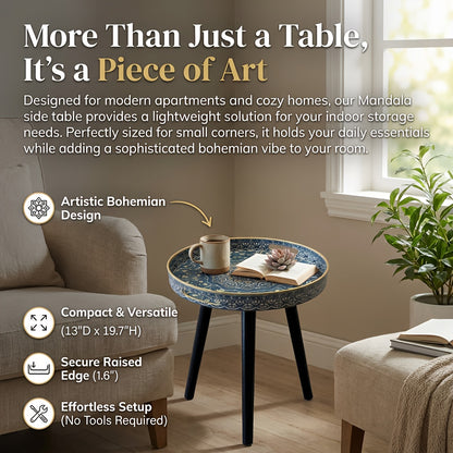 Zosenley Marmor Runde Beistelltische für den Außenbereich mit abnehmbaren 3 Holzbeinen, vielseitiger Tabletttisch für den Außenbereich, perfekt als runder Couchtisch für draußen, Tee  Entspannungszeit, 44,96 cm, Geschenke für Halloween-  Weihnachtskostüme