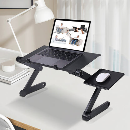 Klappbarer Aluminium-Ständer mit verstellbarer Höhe für tragbare Wärmeableitung, Laptop-  Desktop-Ständer, Laptoptisch, Bett, Sofa, Schwarz