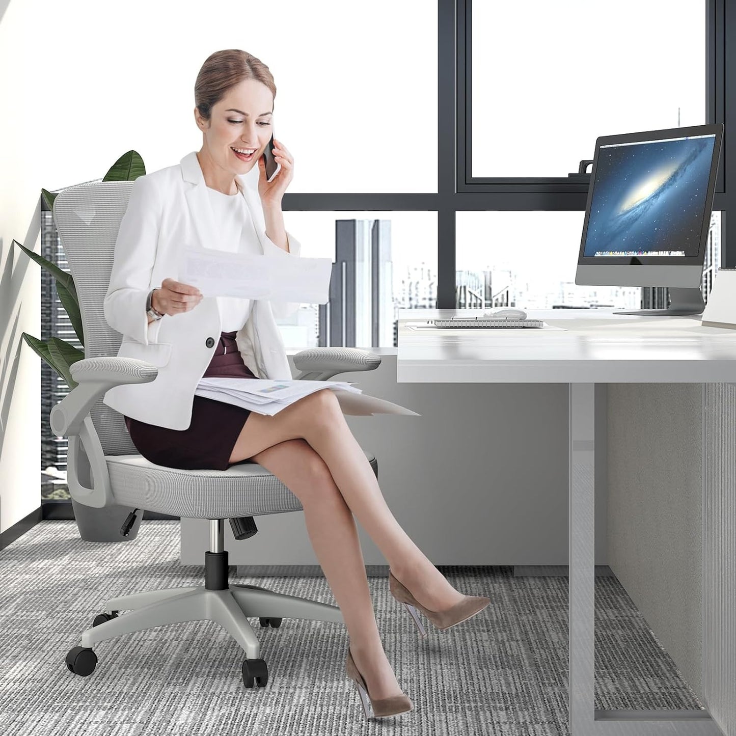 GartistGo Bürostuhl Ergonomischer Schreibtisch mit 90° Flip-up Armlehne Lendenwirbelstütze, höhenverstellbarer Stuhl, Executive Swivel Computer gepolsterte Sitzkissen für Haus/Büro