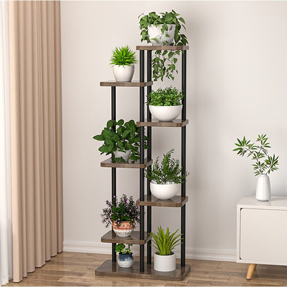 1 Stück Pflanzenständer Indoor Metall Pflanzenregal Outdoor Schwarzer Pflanzenhalter 7 Ebenen 8 Töpfe für Mehrere Pflanzen Eckpflanzentisch für Terrasse Garten Balkon Wohnzimmer