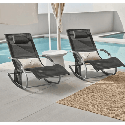 1 Stück Sonnenliege Gartenliege Relaxliege Schaukelliege Liegestuhl Outdoor mit Kopfkissen Ergonomische Liegefläche Wetterbeständiges Gewebe Metallgestell Seitentasche Bis 150 kg Terrasse Balkon Garten Camping 150x87x63cm