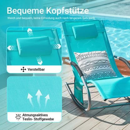 1 Stück Sonnenliege Gartenliege Relaxliege Schaukelliege Liegestuhl Outdoor mit Kopfkissen Ergonomische Liegefläche Wetterbeständiges Gewebe Metallgestell Seitentasche Bis 150 kg Terrasse Balkon Garten Camping 150x87x63cm