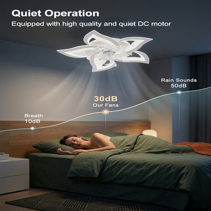 LED Deckenventilator mit Blütenblatt-Design und Licht, Tri-Color Dimming, 6-stufige Windgeschwindigkeitsanpassung, ausgestattet mit Fernbedienung, geeignet für Schlafzimmer, Küchen und Wohnzimmer