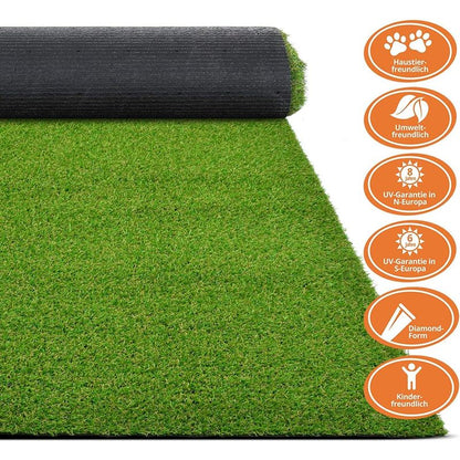 Kunststoffrasen Rolle – Strapazierfähiger Kunstrasen mit Drainagelöchern – Ideal für Balkon, Garten, Terrasse und Freizeitbereiche – Verschiedene Größen und Stärken