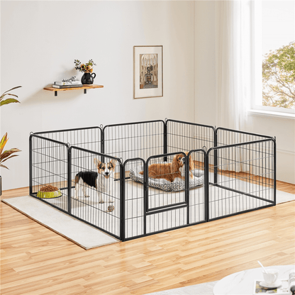 Costoffs 80 x 60 cm Hunde Laufstall Welpenlaufstall Freilaufgehege Tierlaufstall mit Tür & Bodenheringe für Indoor & Outdoor