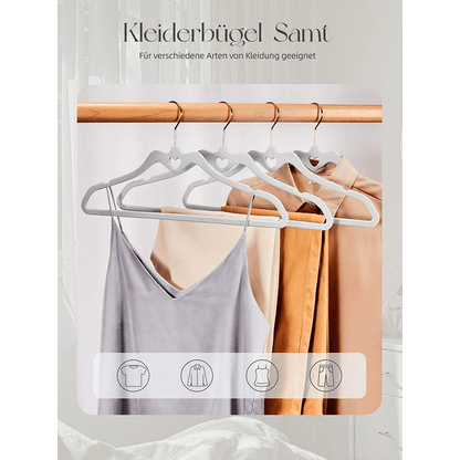 50 Stück Herzförmig Kleiderbügel Samt (42cm) Hosenbügel Platzsparend,Mother's Day gift, Anzugbügel, Dünne Samt Kleiderbügel rutschfest, 360 Drehbarer Haken kleiderbügel breit,Schwere Samtbügel- Grau