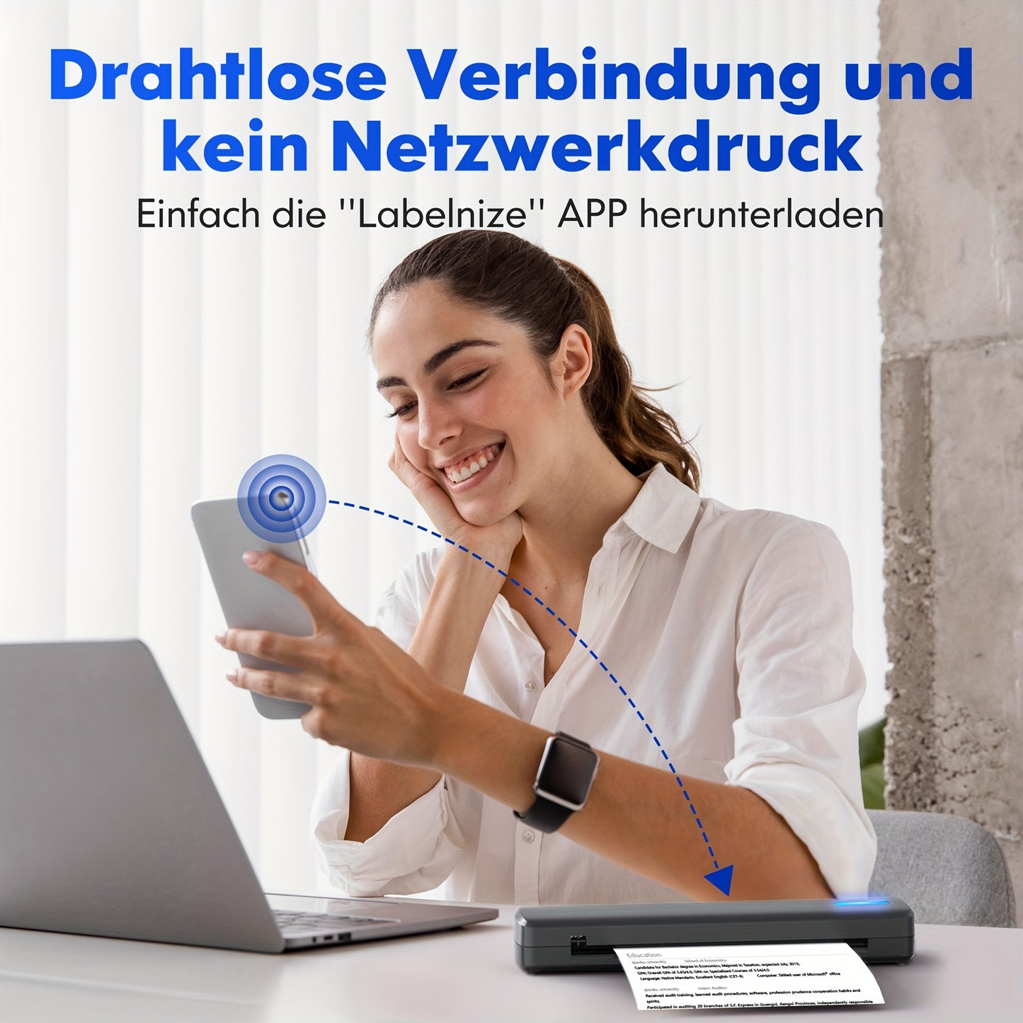 D810B Tintenloser tragbarer Thermodrucker, Tragbarer Thermodrucker unterstützt A4-Papiergröße, Kompatibel mit iOS  Laptop für Reisen, Büro, Zuhause, Tattoo-Aufkleber, Schulanfang, Drucken Sie überall  jederzeit (mit 20 Bögen Thermopapier)