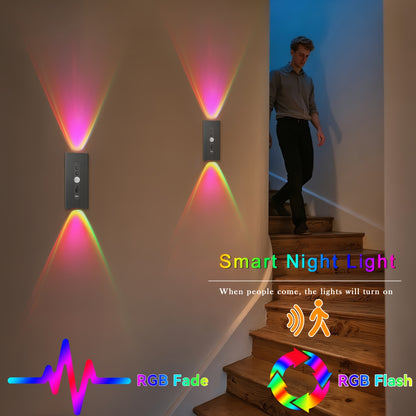 2/4 Stück Magnetische LED Bewegungsmelder Wandleuchte, Dimmbar 8 Farben, RGB Warmes Orange Leuchten, Geeignet für Deko Schlafzimmer, Wohnzimmer, Küchen, Bars, Treppen, Spielzimmer, Korridore und Partys, Korridor- USB/Batteriebetrieben, Nachtlicht Dekorati
