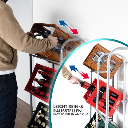 Getränkekistenregal Rocket mit Wandbefestigung – Flaschenkastenregal / Getränkeständer Metall – Kistenregal für Getränkekästen – KARAT Regal Rocket