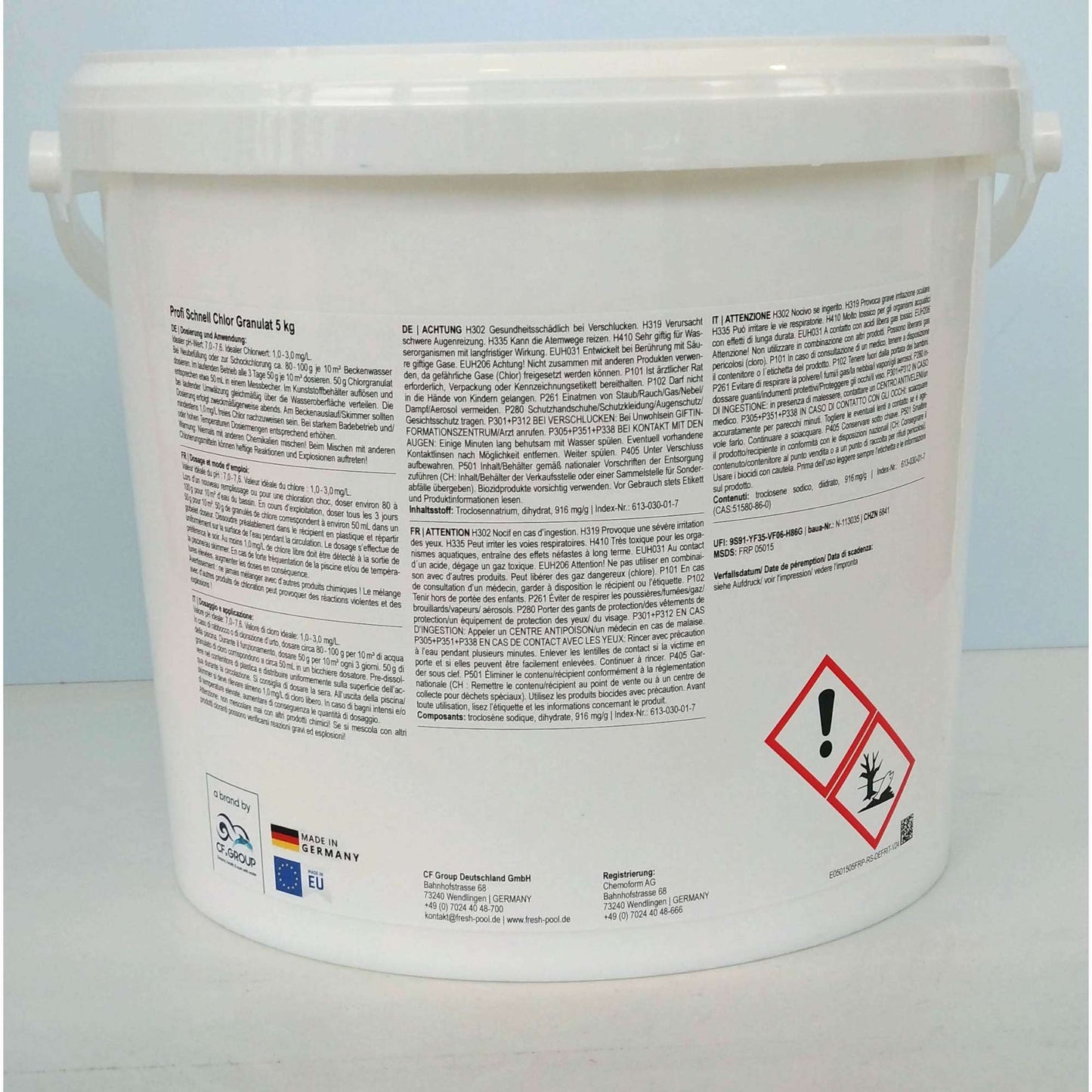 Fresh-Pool Profi Schnell Chlor Granulat, 56% Aktivchlor, 5 kg incl. Dosierbecher - Pool Chlor Granulat | Clorgranulatpool 5kg | Chlorgranulat für Pool
