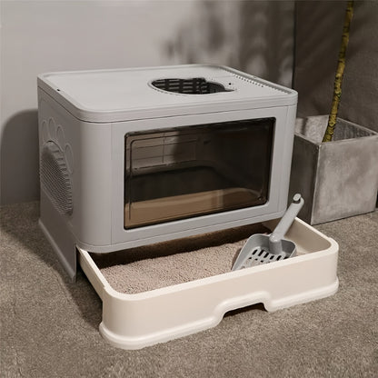 Katzenklo mit Deckel, Toiletten mit Eingang vorne und Ausgang oben, Kotwagen-Schublade mit Massagefunktion, Kotschaufel, für Kätzchen, abnehmbares Design